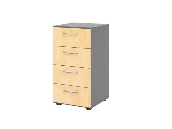 Armoire à tiroirs Hammerbacher 2OH, 4 tiroirs 924S4 BS, corps : graphite / façade : érable, 40x41,7x74,8 cm (LxPxH), 4 tiroirs, poignée en métal, V924S4/G/3/BS