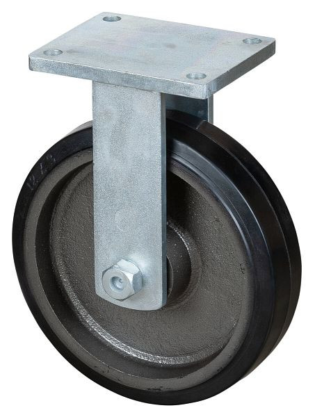 Roues BS Roulette robuste, roulette fixe, largeur de roue 75 mm, Ø roue 300 mm, capacité de charge 850 kg, bandages élastiques noirs, fonte, roulements à billes, RR110.B81.301