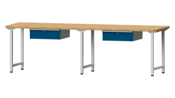 Bancs de travail ANKE table de travail, modèle 193, 2800 x 800 x 840 mm, RAL 7035/5010, BMP 40 mm, 401.464