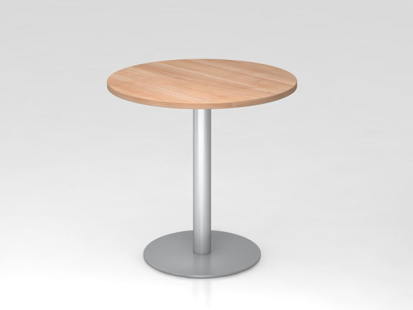 Table de réunion Hammerbacher 80cm ronde noyer/argent, structure argentée, VSTF08/N/S