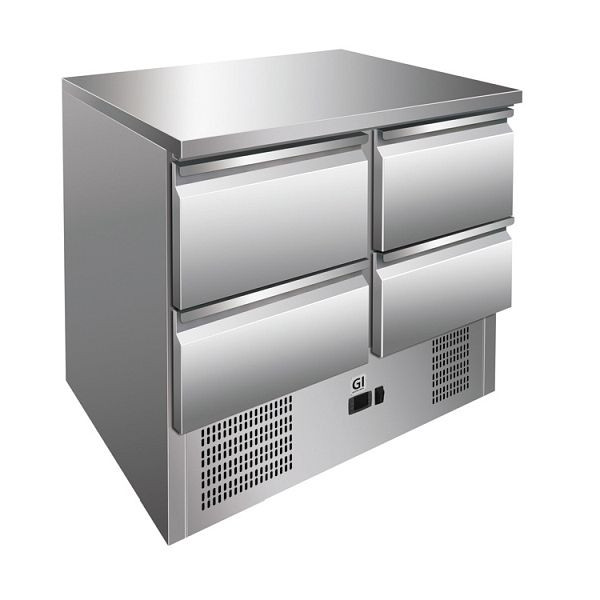 Table de refroidissement Gastro-Inox en acier inoxydable avec 4 tiroirs, refroidissement par convection, capacité nette 257 litres, 202.012