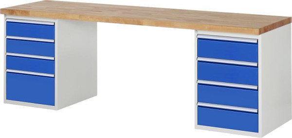 Etabli RAU série 7000 - conception modulaire, 2x conteneurs de sous-structure (4x tiroirs) gauche et droite, 2500x840x700 mm, 03-7820A3-257B4S.11