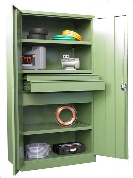 Armoire charges lourdes Pavoy 1950/630/1040, poignée rotative, sans cloison, 3 étagères, tiroirs : 1x75, 1x125, 1x175, 36362-104-005-910905
