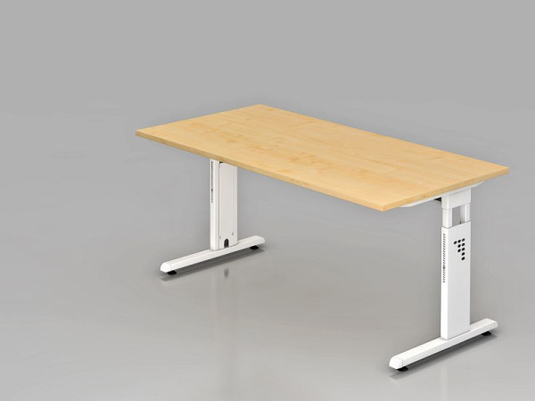 Bureau Hammerbacher pied C 160x80cm érable/blanc, hauteur de travail 65-85 cm, VOS16/3/W