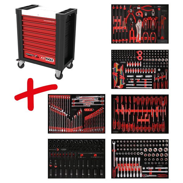 KS Tools PERFORMANCEplus set de dessertes d'atelier P10, avec 423 outils et 6 tiroirs, 810.6423
