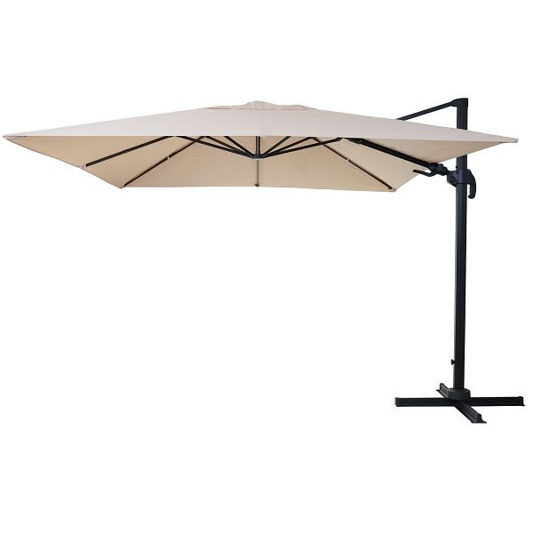 Mendler gastronomy parapluie feu tricolore HWC-A96, 3x3m (Ø4,24m) pivotant, polyester aluminium/acier 23kg, crème sans pied, 153394