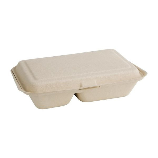 Fiesta Compostable Compostable Bagasse Food Boxes 2 Compartiments Naturel 253mm (Lot de 200), FC541