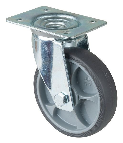 Rouleau de transport BS rollers, largeur 32 mm, Ø125 mm, jusqu'à 120 kg, pneus thermoplastiques gris, corps de roue en plastique, roulements à billes, plateau, LS400.A85.127