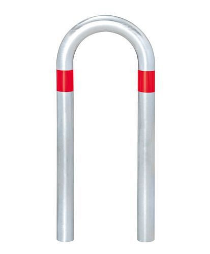 Support de protection contre les chocs de borne de recharge DENIOS, galvanisé, L 360 mm, anneaux rouges, à sceller dans le béton, 280-397