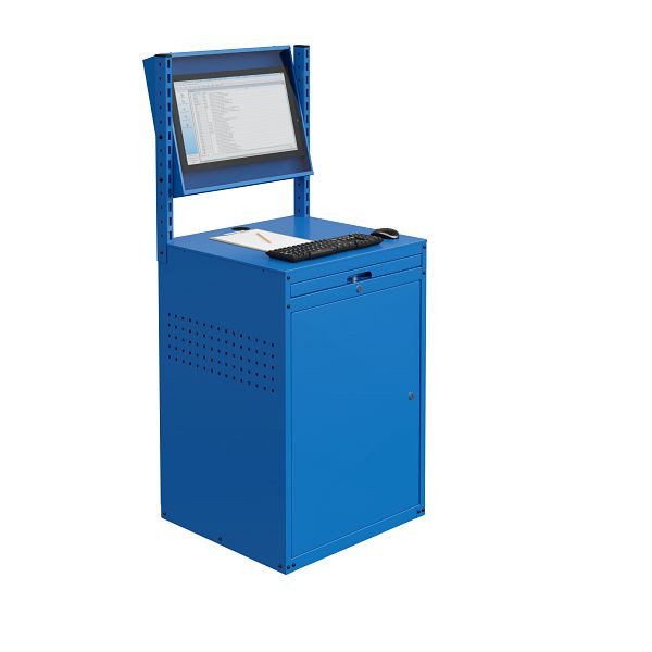 Meuble informatique SOFAME MODULINFO L695 x P 660 x H 1005 avec caisson moniteur inclinable, bleu ciel RAL 5015, W040010027BIGC