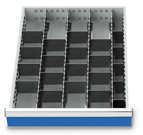 Bedrunka+Hirth inserts de tiroir T736 R 18-24, pour hauteur de panneau 50 mm, 4 x MF 600 mm, 5 x TW 50 mm, 16 x TW 100 mm, 110BLH50