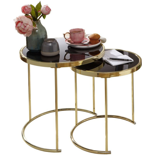 Wohnling Design table gigogne CORA noir/or, métal/verre, WL5.769