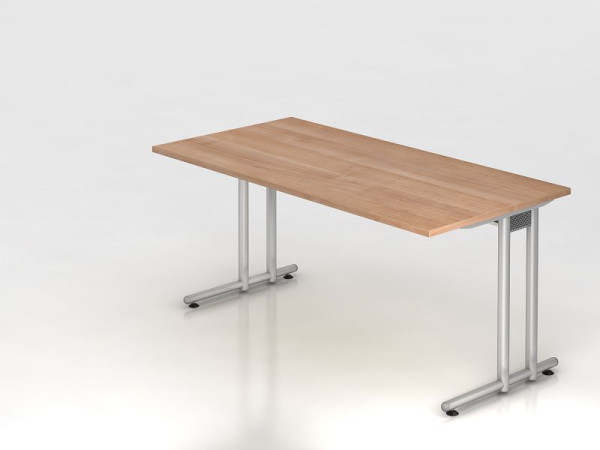 Bureau Hammerbacher pied C 160x80cm noyer/argent, hauteur de travail 72 cm, VNS16/N/S