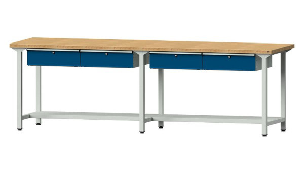 Bancs de travail ANKE table de travail, modèle 195, 2800 x 800 x 890 mm, RAL 7035/5010, BMP 40 mm, 401.481