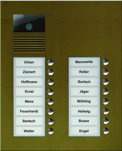 Station extérieure vidéo TCS série AVU avec 16 boutons de sonnerie (alignés à droite), 2 colonnes, UP bronze, AVU15160-0012