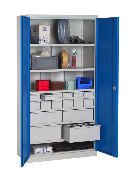 SOFAME meuble d'atelier équipé 1000x500x1950mm, 6 tiroirs + 6 tiroirs + 2 tiroirs + 2 tiroirs + 7 étagères, bleu ciel, W030090027GCBI