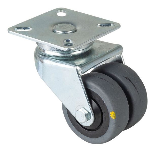 Appareil à rouleaux BS double rouleau, largeur 2x18 mm, Ø50 mm, jusqu'à 60 kg, caoutchouc gris, conducteur d'électricité, roulement à billes, plaque, lot de 2, B100.A89.050