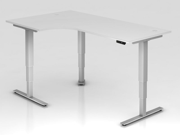 Hammerbacher table d'angle assis-debout électrique 200x120cm 90° blanc, forme d'angle 90°, peut être monté à gauche ou à droite, VXDSM82/W/S