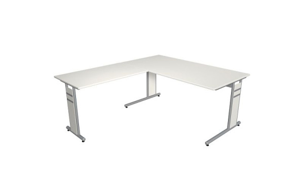 Bureau Kerkmann L 1600 x P 800 x H 680-820 mm avec rallonge/table supplémentaire, forme 4, coloris : blanc, 11409010