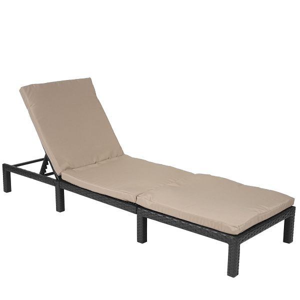 Chaise longue en poly-rotin Mendler HWC-A51, chaise longue de relaxation, chaise longue de jardin, anthracite de base, crème de coussin, 59605