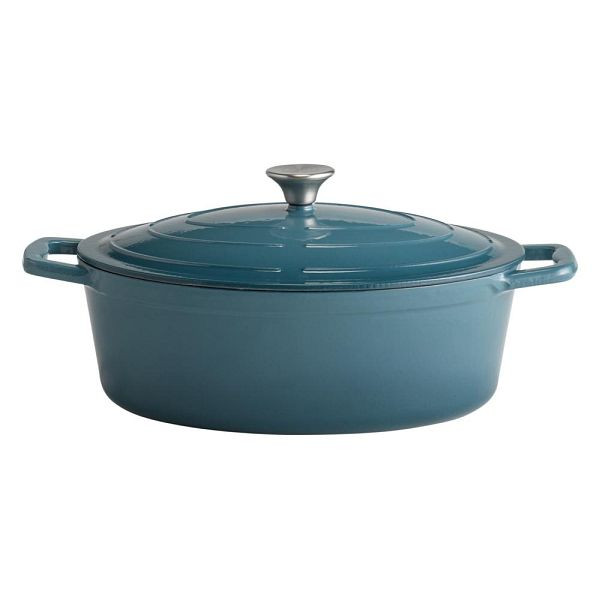 Plat à rôtir APS avec couvercle "5 ÉTOILES", en fonte, adapté à l'induction, va au four, avec support de couvercle, 33 x 25 cm, 5 litres, turquoise, 88316