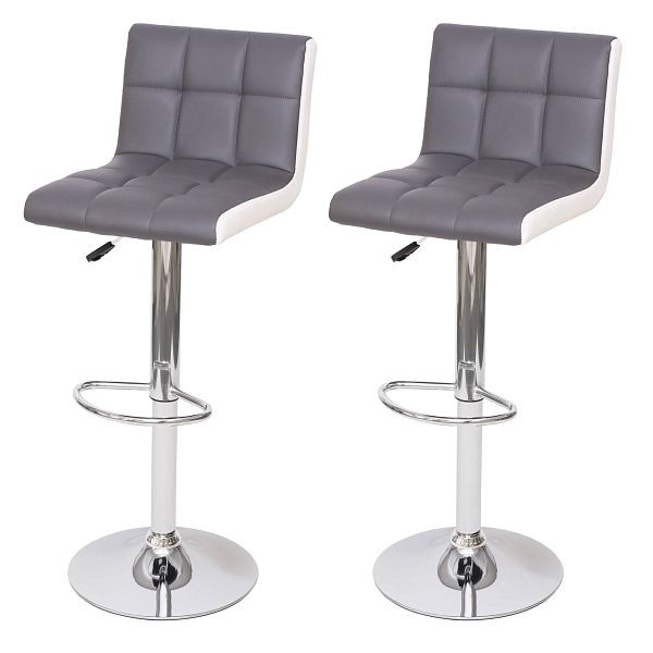Mendler ensemble de 2 tabourets de bar HWC-G87, tabouret de comptoir, tabouret de bar, réglable en hauteur, simili cuir gris-blanc, base chromée, 72233