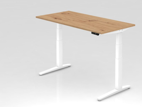 Bureau Hammerbacher XBHM16, 160 x 80 cm, plateau : chêne noueux, épaisseur 25 mm, chant épais en ABS, forme rectangulaire, blanc, VXBHM16/R/WW
