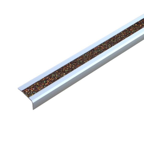 Pantalon de farine profilé de bord d'escalier antidérapant en aluminium avec revêtement antidérapant m2, GlitterGrip or 53x610x31mm, autocollant, ATM8KF1sk
