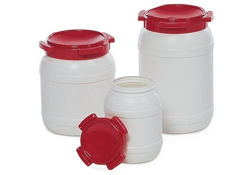 Fût à col large DENIOS WH 26 en polyéthylène (PE), volume de 26 litres, blanc-rouge, 129-125