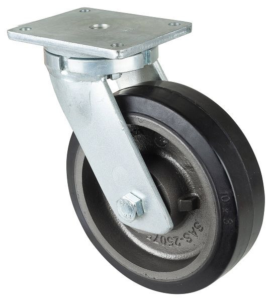 Roulette robuste BS Wheels, largeur de roue 75 mm, Ø roue 250 mm, capacité de charge 750 kg, bandages élastiques noirs, corps de roue coulé, roulements à billes, RR100.B81.251