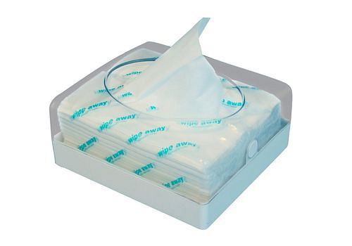 Distributeur DENIOS pour chiffons de nettoyage pliés, en ABS, comme distributeur de table et mural, 263-288