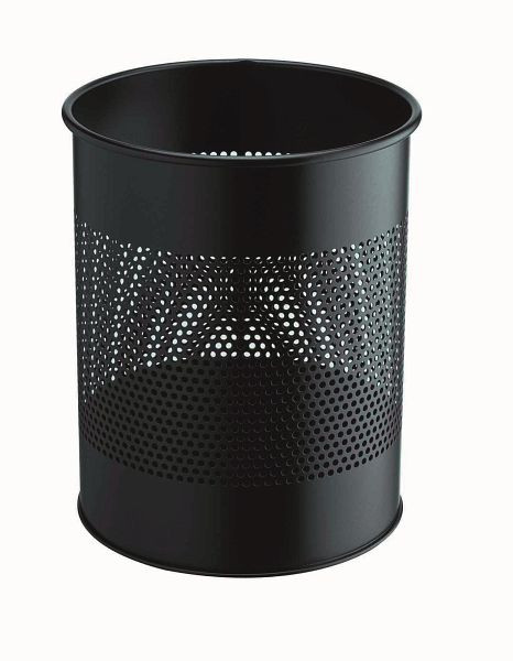 Corbeille à papier DURABLE métal ronde 15, perforée, 165mm, noir, 331001