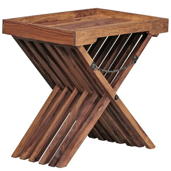Wohnling Table d'appoint MUMBAI en bois massif Sheesham design, plateau de service et structure de table, pliable, style maison de campagne, WL1.737