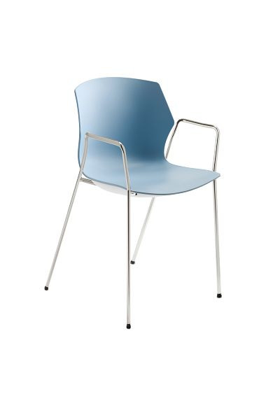 Mayer Sitzmöbel myPRIMO chaise empilable avec accoudoirs, coque d'assise en plastique gris-bleu, structure chromée, 2510_01_03_A