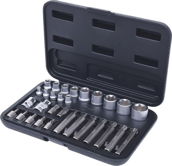 KS Tools Jeu de douilles et embouts Torx, 30 embouts avec alésage, 911.4301-2