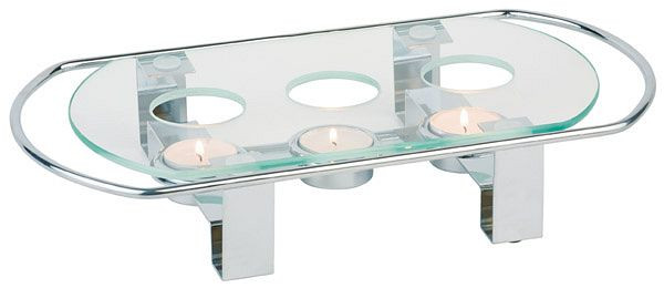 Chauffe-plats APS, 3 flammes, 34 x 18 cm, hauteur : 6 cm, métal chromé, plateau en verre, 35065