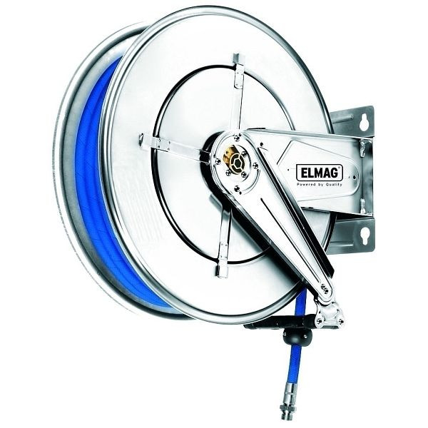 ELMAG enrouleur de tuyau industriel en acier inoxydable '533/11' pour air comprimé et eau 70°C, 20 m, 1/2', 10 bar, 43547
