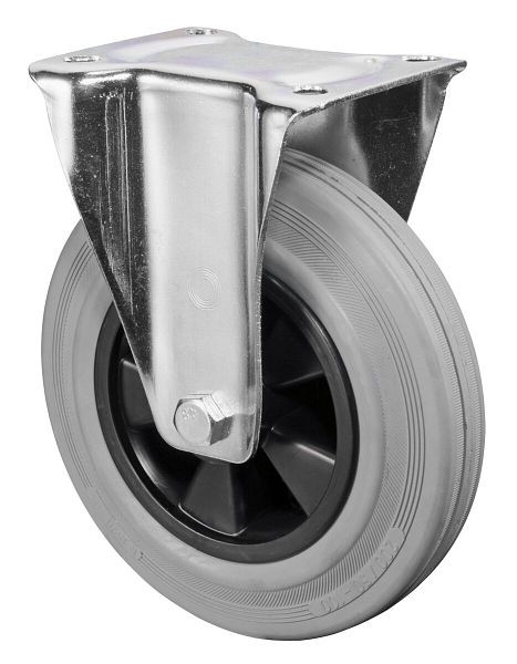 Rouleau de transport BS rollers, rouleau fixe, largeur de roue 50 mm, roue Ø 200 mm, capacité de charge 205 kg, caoutchouc gris, plastique, roulement à rouleaux, plaque, L410.B46.200