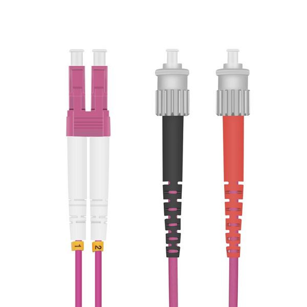 Câble patch fibre optique Helos LC/ST Duplex50/125µm OM4 violet chiné 20,0m, 126434
