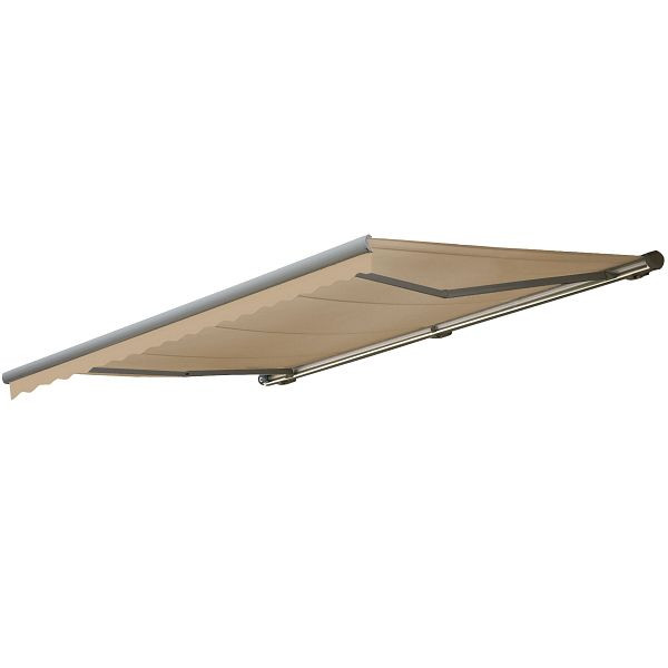 Store à cassette électrique Mendler T123, cantonnière cassette complète 4,5x3m, polyester crème, gris, 58248+34295+58309+34306