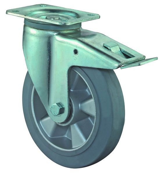 BS Rolls Roulette robuste avec frein, largeur 50 mm, Ø200 mm, jusqu'à 450 kg, bandages élastiques gris, corps de roue en aluminium, roulements à billes, L620.B83.200