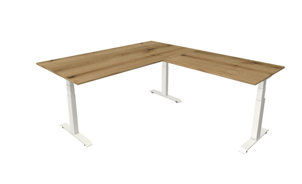 Kerkmann table debout/assise Move 4 nouveau 200 x 100 cm avec rallonge 120 x 80 cm cadre blanc, plateau de table chêne, 10093355