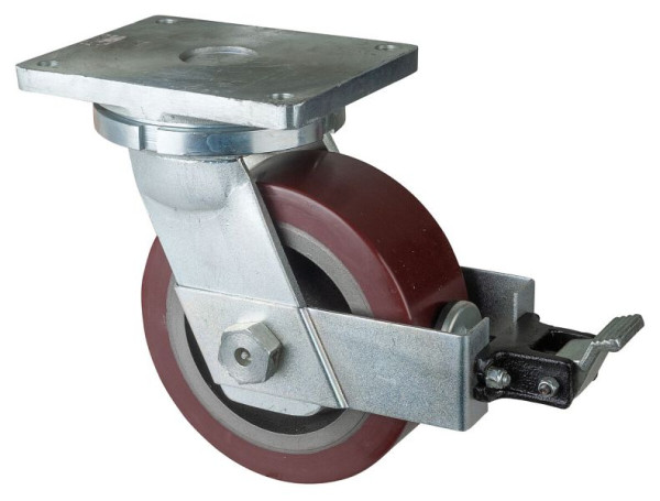 Roulettes BS Roulette robuste avec roue/blocage, largeur 100 mm, Ø250 mm, jusqu'à 2200 kg, polyuréthane coulé 95 Shore A, corps coulé, roulements à billes, RR120.C10.253