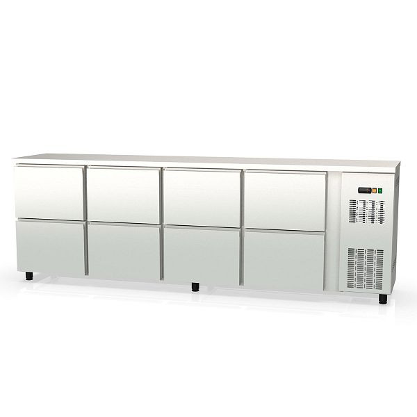 Table réfrigérée bar Vaiotec TOPLINE 530 acier inoxydable / 8 tiroirs, 256,5x53x85 cm, 11439