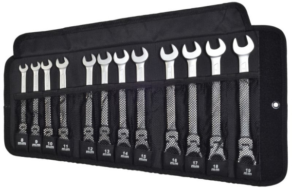Jeu de clés mixtes à cliquet en acier SW, 8-19 mm, avec articulation, 12 pièces, 03530L