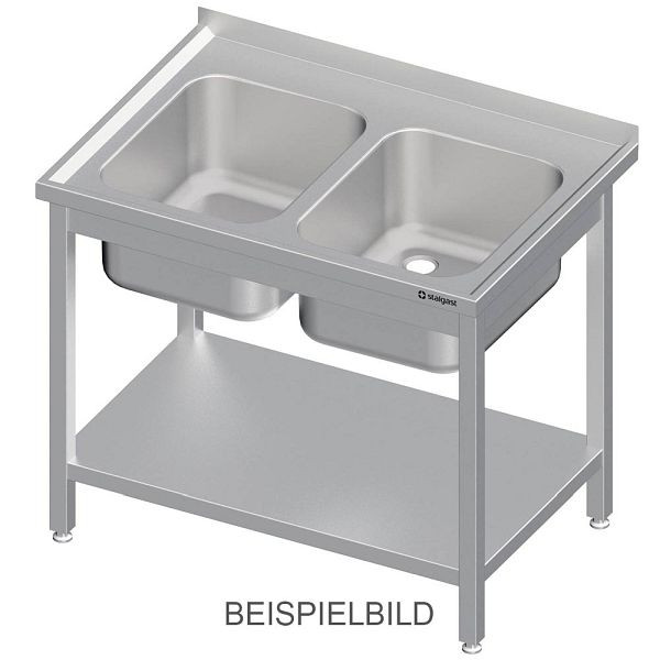 Meuble évier Stalgast avec base 1300x700x850 mm, avec deux bacs à droite, avec dosseret, soudé, VST13723RA