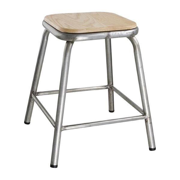 Tabouret bas Bolero Cantina en acier avec assise en bois (4 pièces), DE478