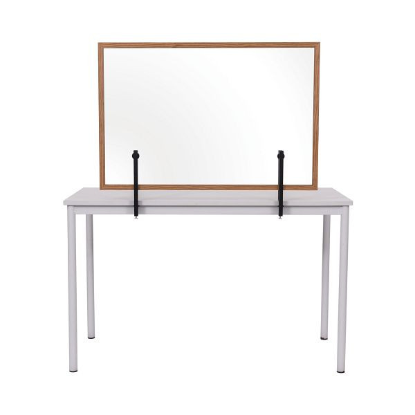 Cloison Bi-Office, protection contre les éclaboussures Panneau acrylique avec clips métalliques à fixer à la table, avec cadre en bois de 2,2 cm de large, 90x60 cm, AC03016281