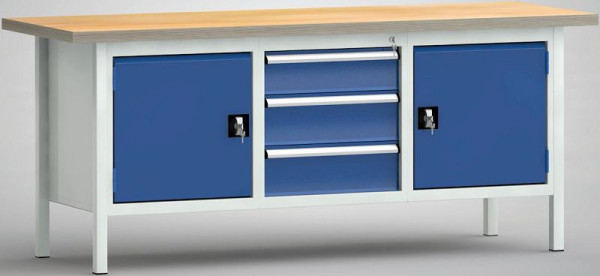 Etabli standard KLW, 2000 x 700 x 840 mm, avec plateau multiplex en hêtre, WS247N-2000M40-E2074