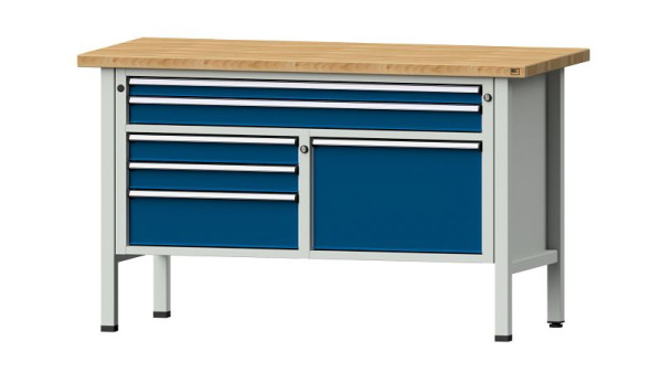 Établis ANKE établi à caissons, modèle 257 V, 1500 x 700 x 890 mm, RAL 7035/5010, BMP 40 mm, 304.113